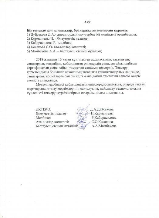 №42 орта мектептің бракераждық комиссиясының актісі