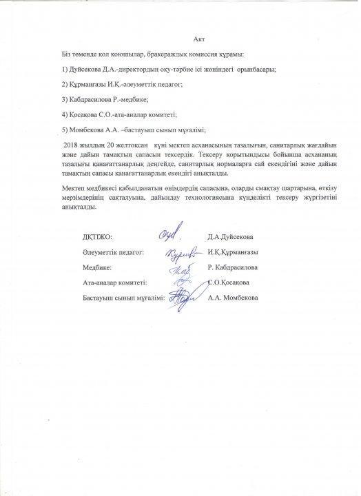№42 орта мектептің бракераждық комиссиясының актісі
