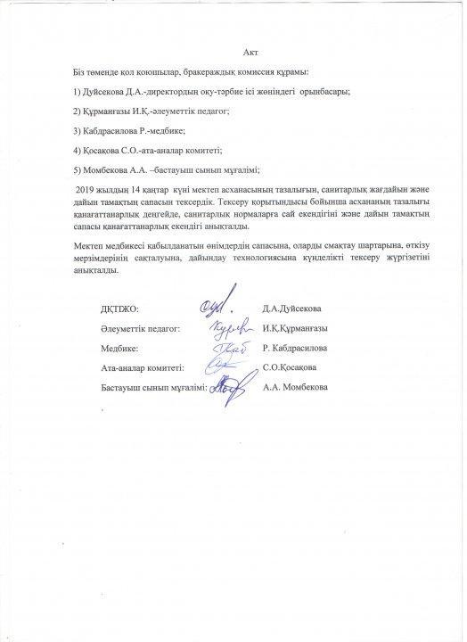 №42 орта мектептің бракераждық комиссиясының актісі