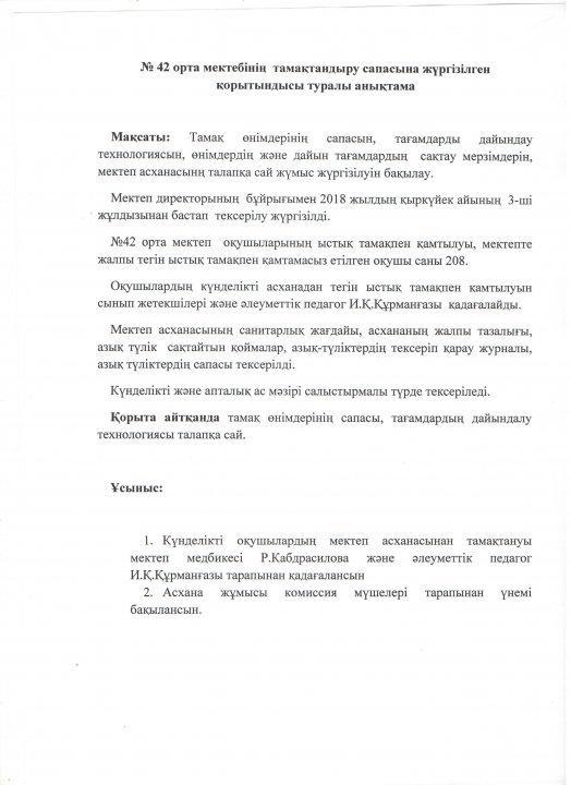 Тамақтаңдыру сапасын қорытындылау анықтамасы