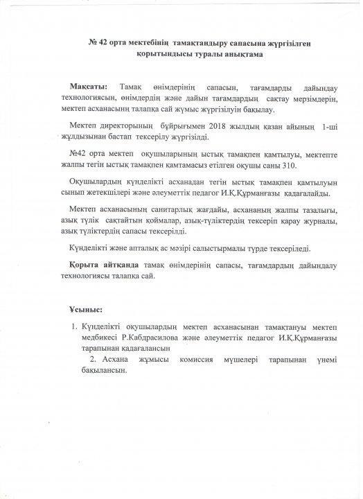 Тамақтаңдыру сапасын қорытындылау анықтамасы