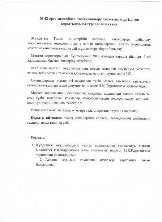 Тамақтаңдыру сапасын қорытындылау анықтамасы