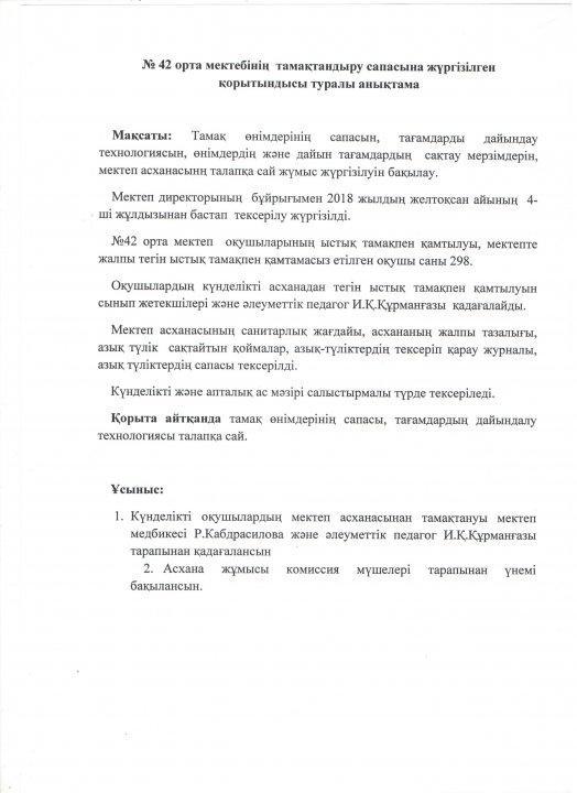 Тамақтаңдыру сапасын қорытындылау анықтамасы