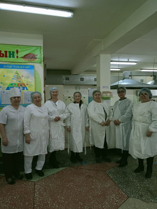 Бракераждық комиссия мүшелерінің мектеп асханасын тексеру сәтінен